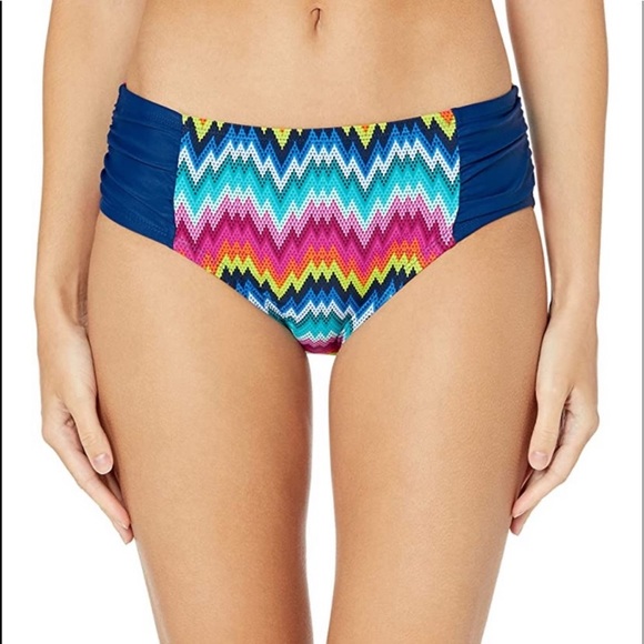 Skechers Women’s Flamin Hot Hipster Bikini Bottom Swimwear Blue Zigzag Medium - Picture 2 of 16